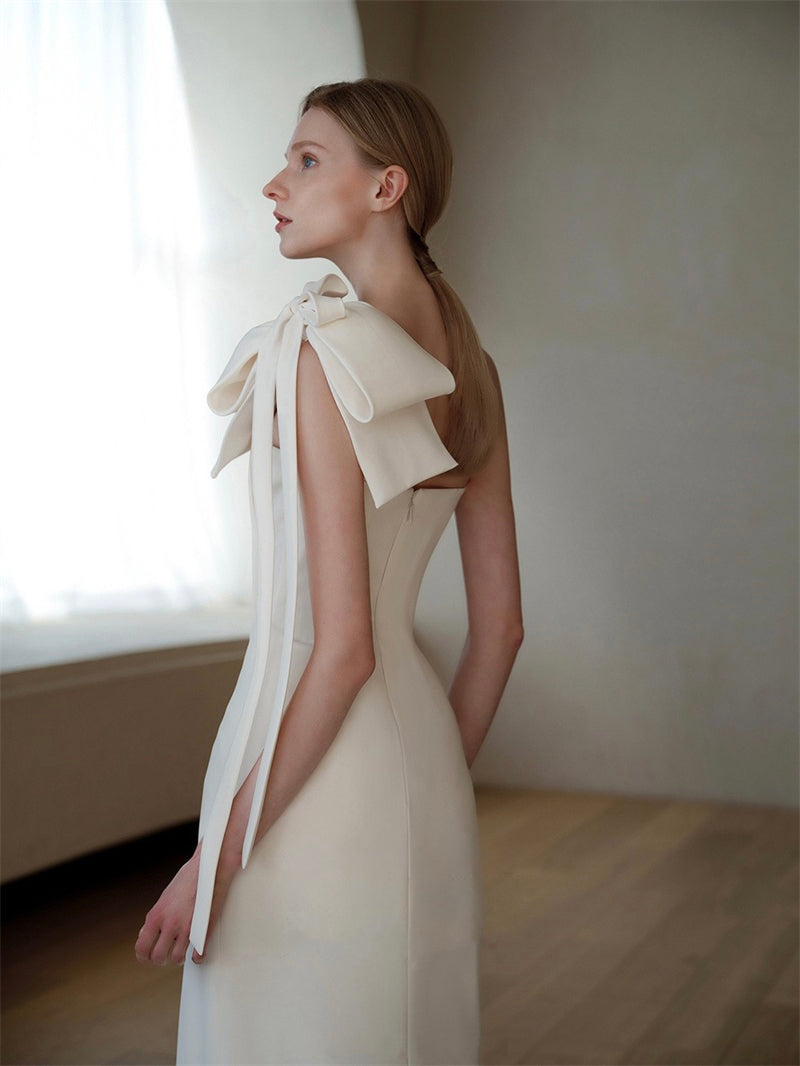 ワンショルダーボウスリットロングドレス［m115］