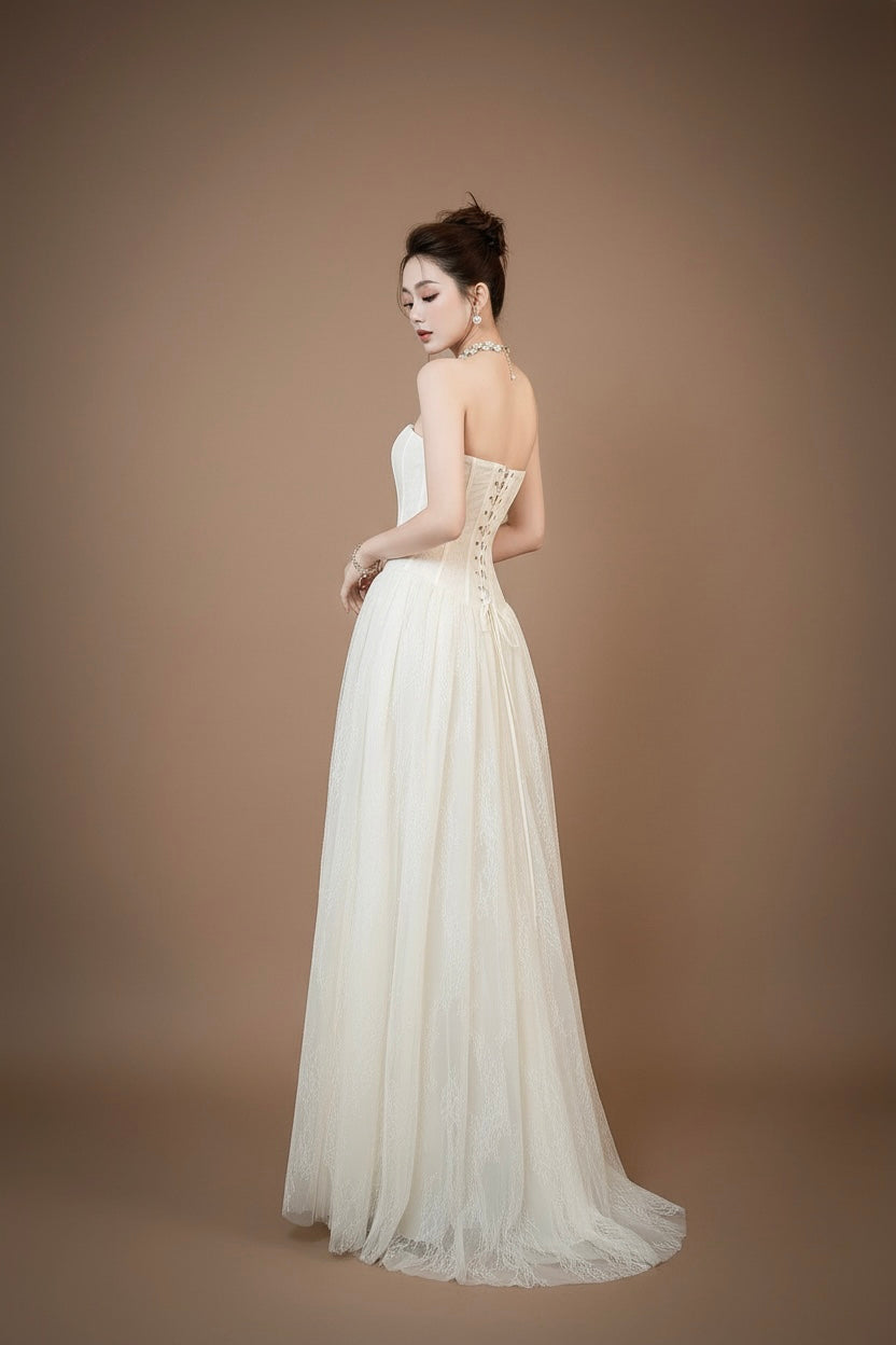 ストラップレス・レースロングドレス[m240]