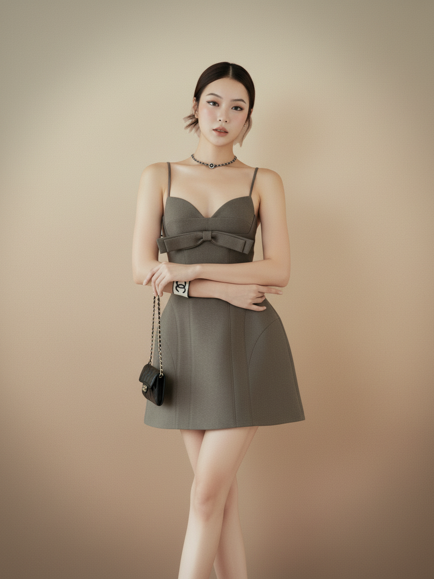 フロントリボンビスチェミニドレス［m154］