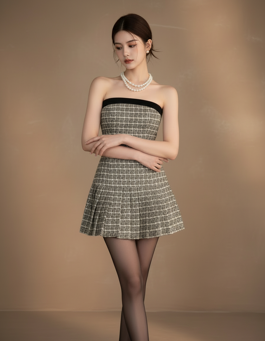 バストリムチェックミニドレス［m029］