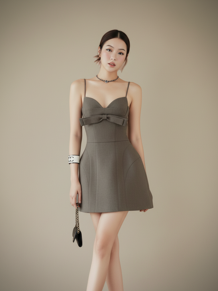 フロントリボンビスチェミニドレス［m154］