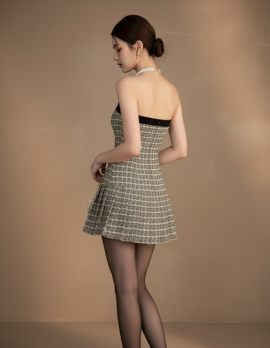 バストリムチェックミニドレス［m029］