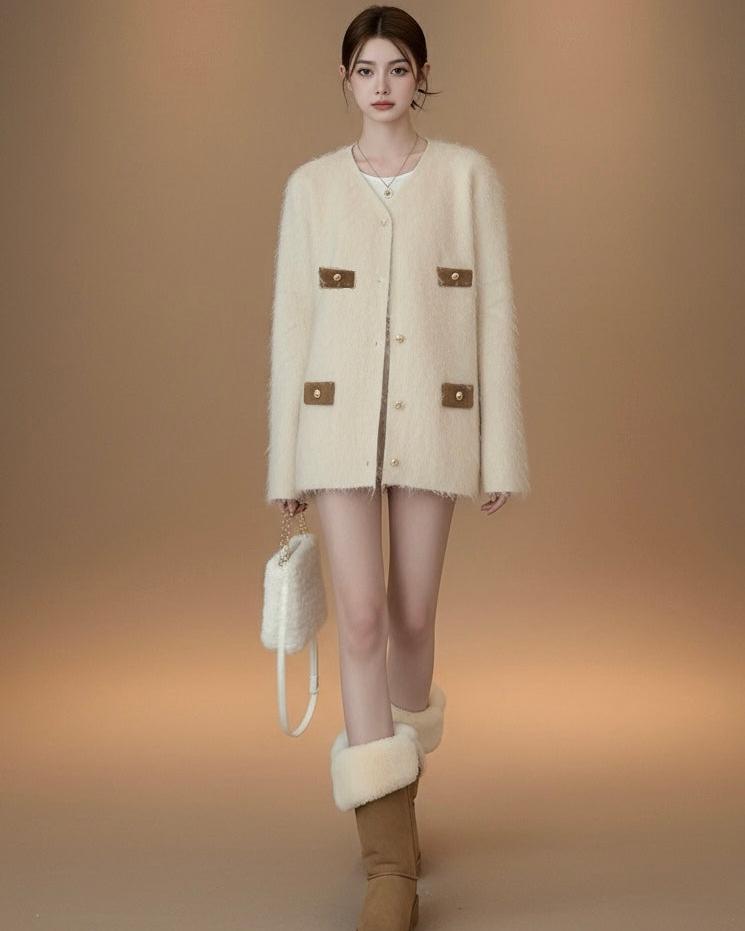 フェザーニット・バイカラーポケットカーディガン[m210]