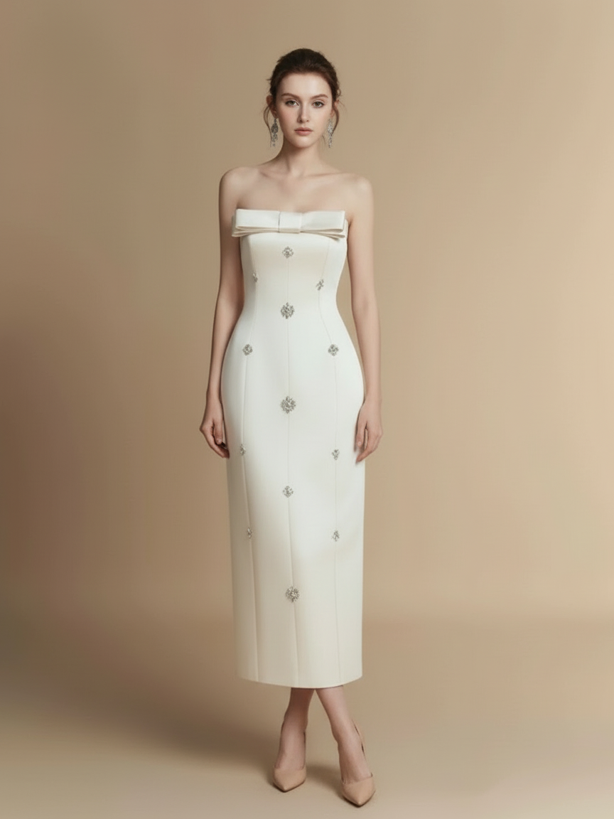 ビジュー付きストラップレスロングドレス［m106］