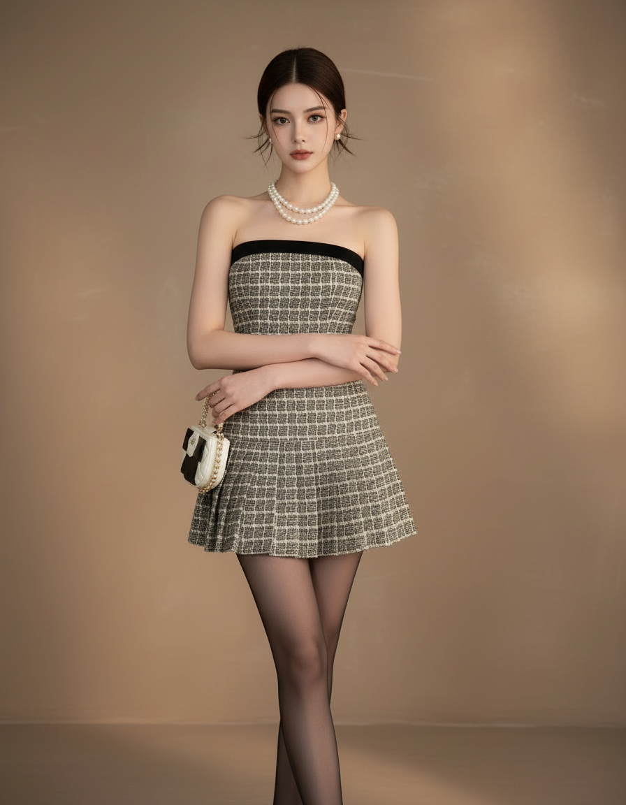 バストリムチェックミニドレス［m029］