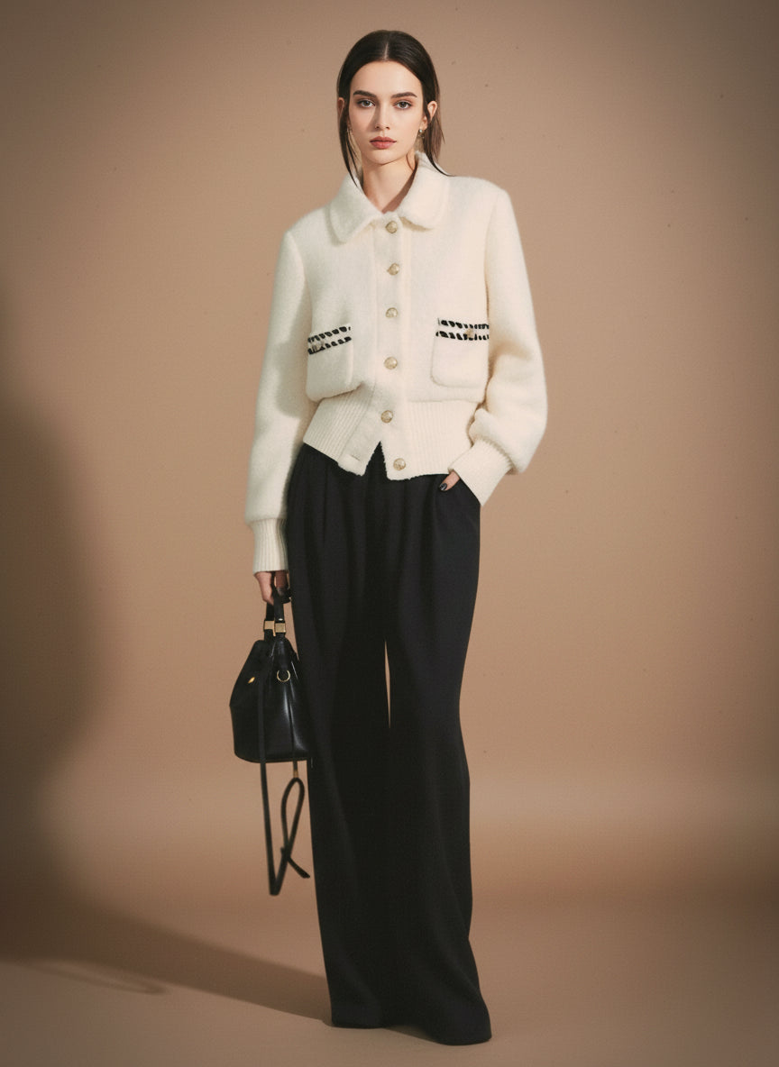 ゴールドボタン・ショートシャギーニットジャケット[m220]