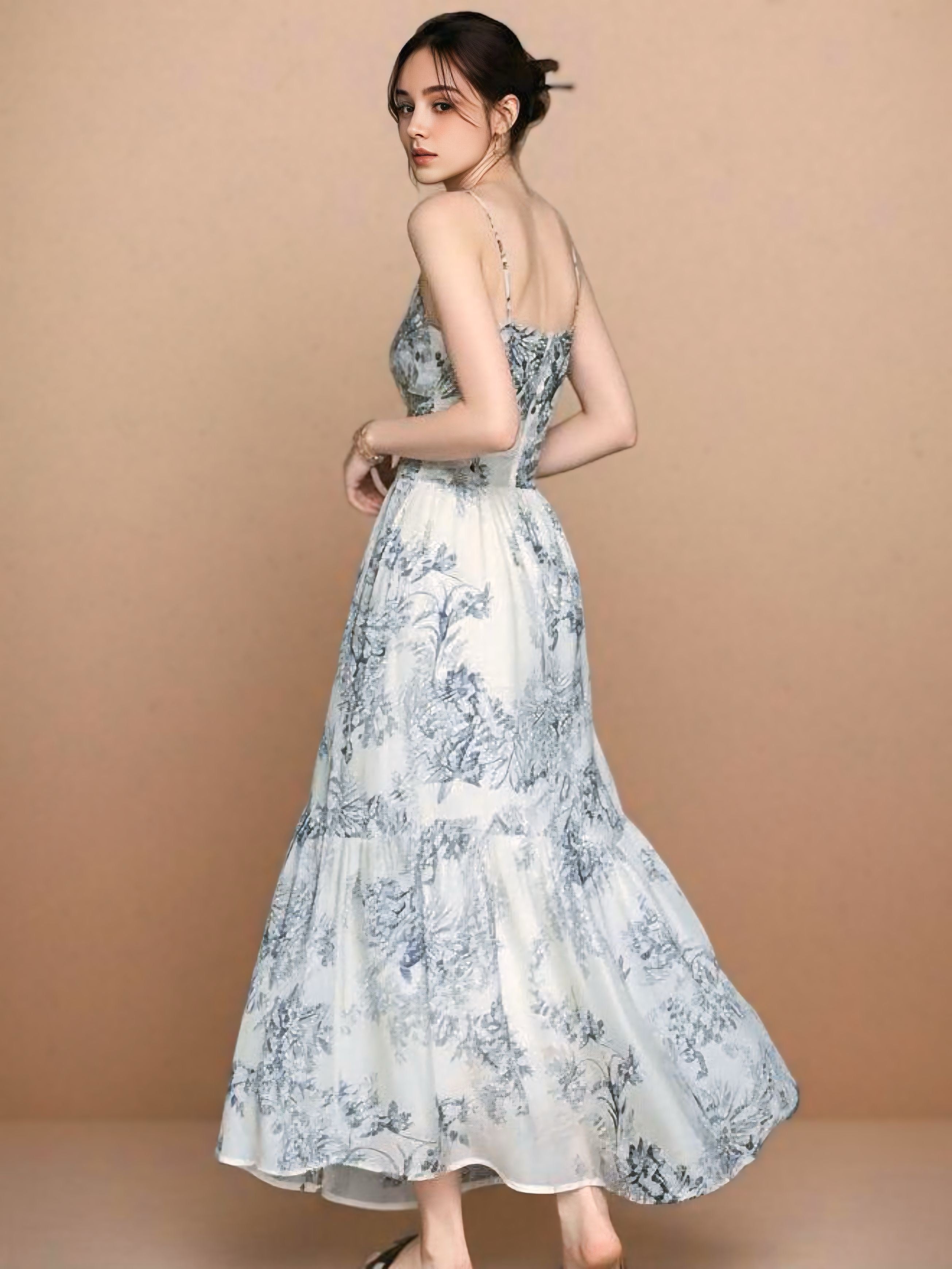 ボタニカルフレアキャミロングドレス［m197］