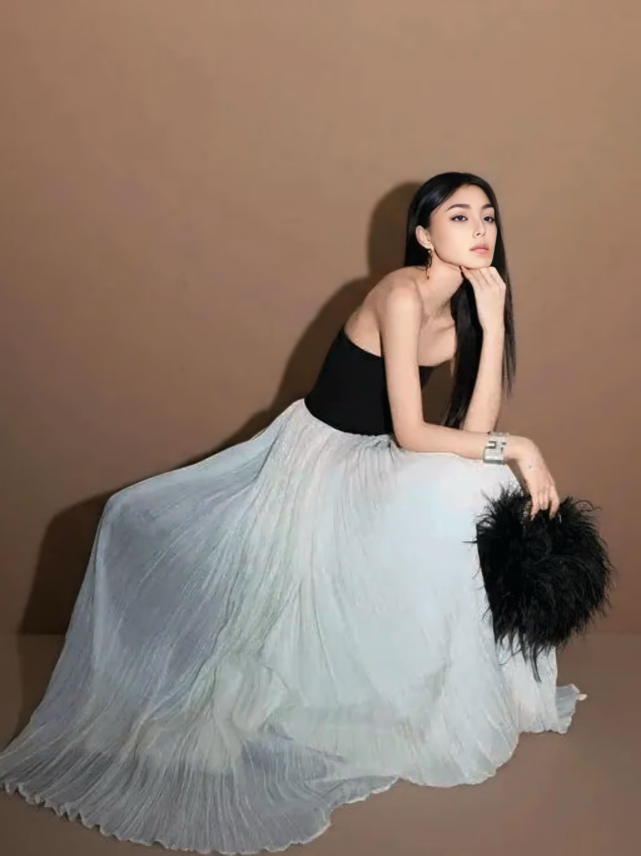 アシンメトリーチュールドッキングロングドレス［m143］