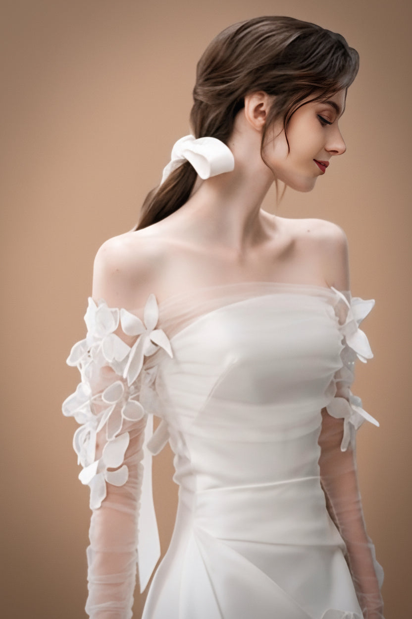 フラワースリーブ・オフショルダーロングドレス[m229]