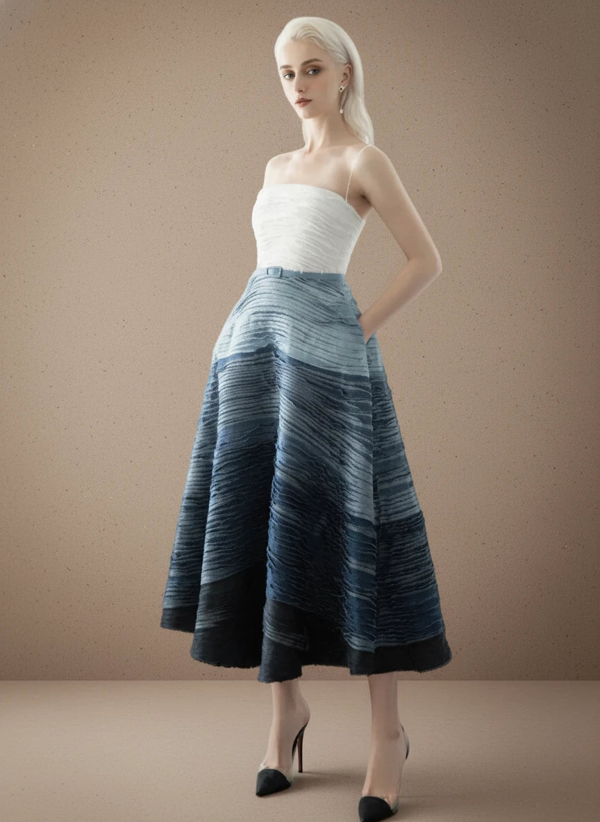 グラデーションプリーツロングワンピース［m185］