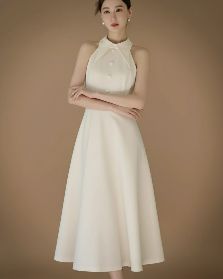 フレンチホルターネックロングドレス［m189］