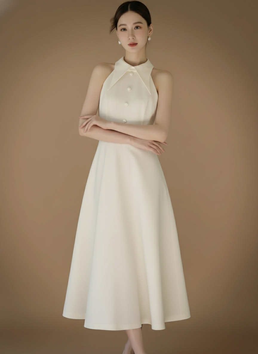 フレンチホルターネックロングドレス［m189］