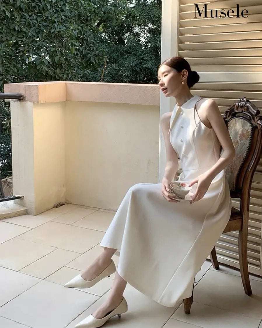 フレンチホルターネックロングドレス［m189］