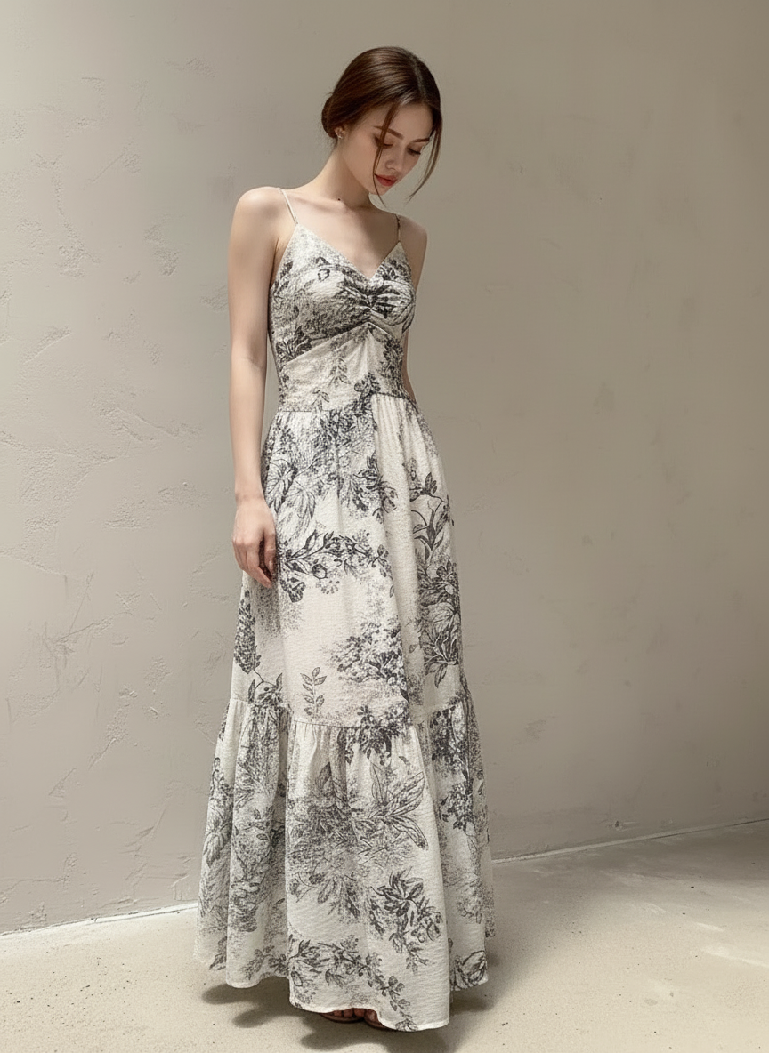 ボタニカルフレアキャミロングドレス［m197］