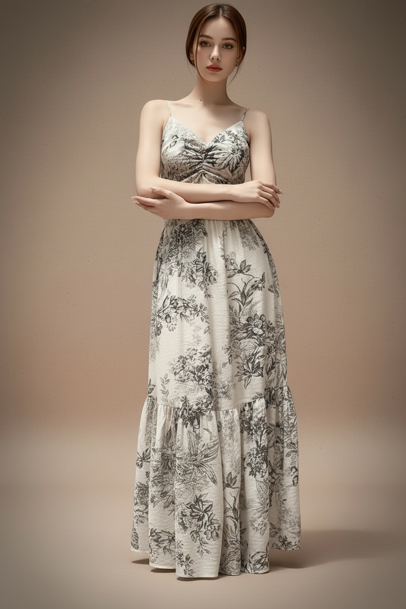 ボタニカルフレアキャミロングドレス［m197］