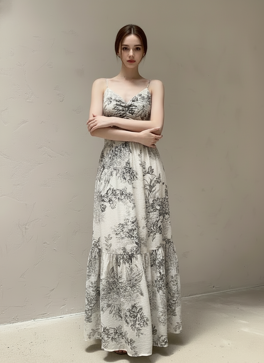 ボタニカルフレアキャミロングドレス［m197］