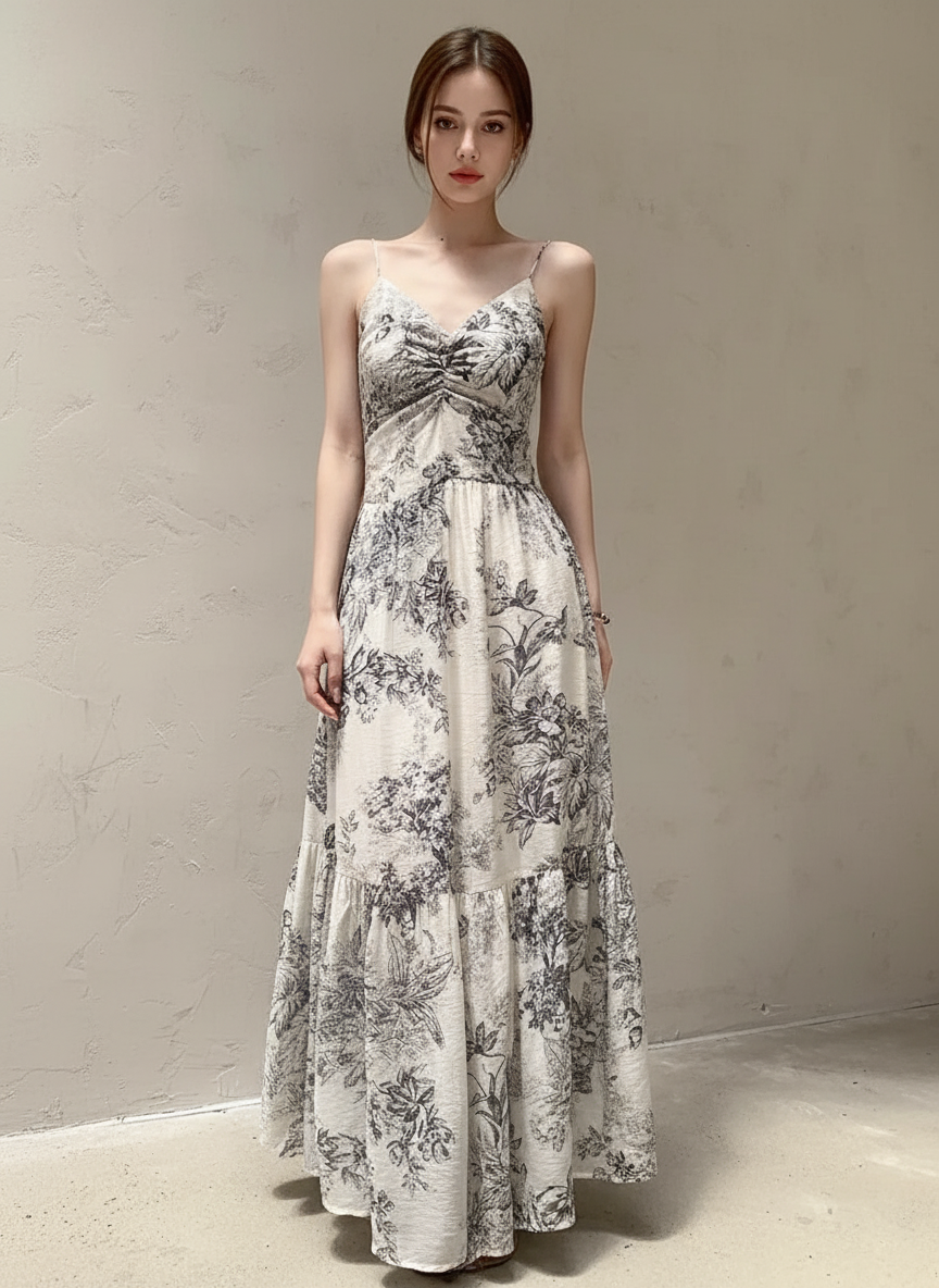 ボタニカルフレアキャミロングドレス［m197］