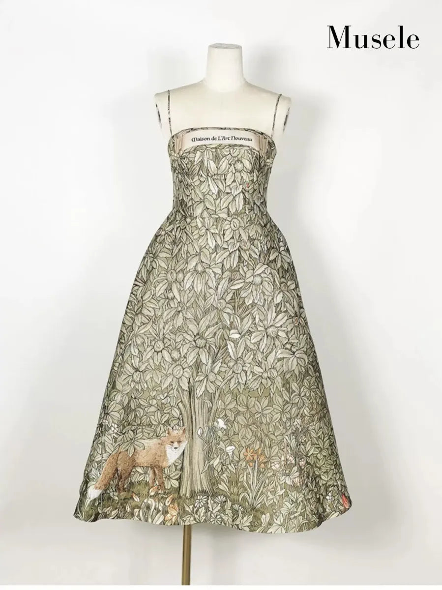 フォレストプリントストラップレスロングドレス［m188］