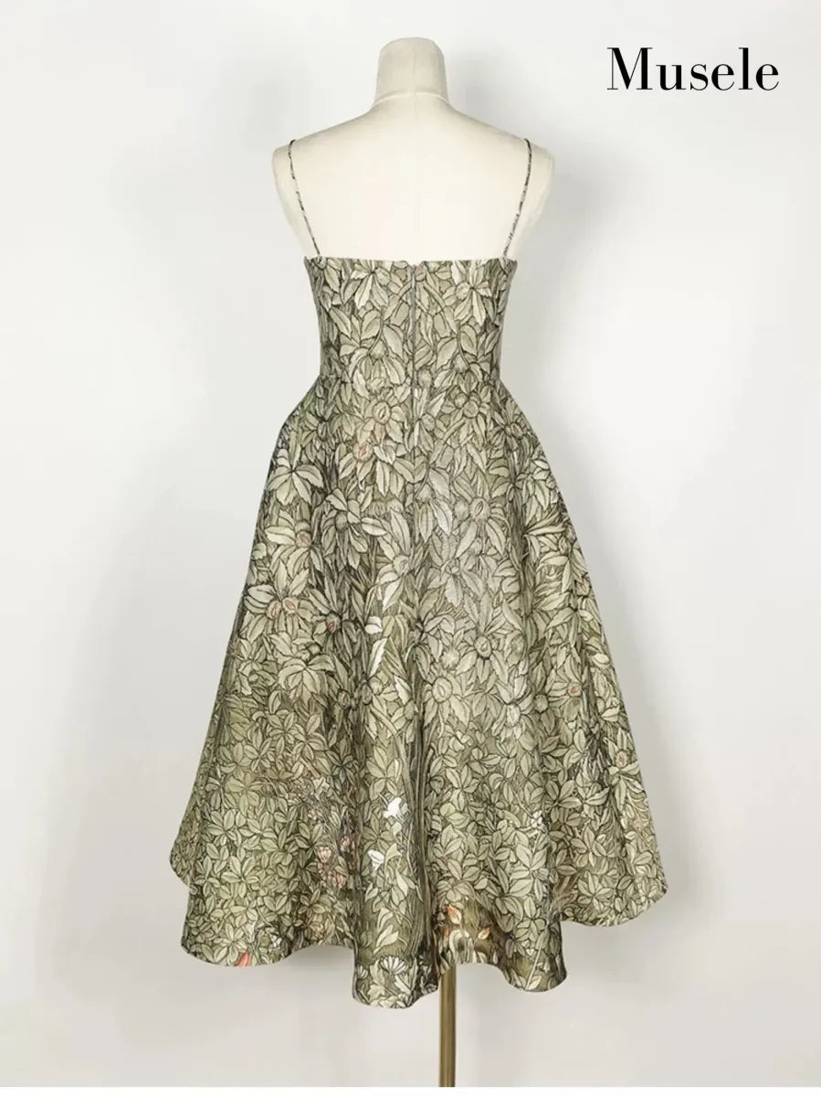 フォレストプリントストラップレスロングドレス［m188］