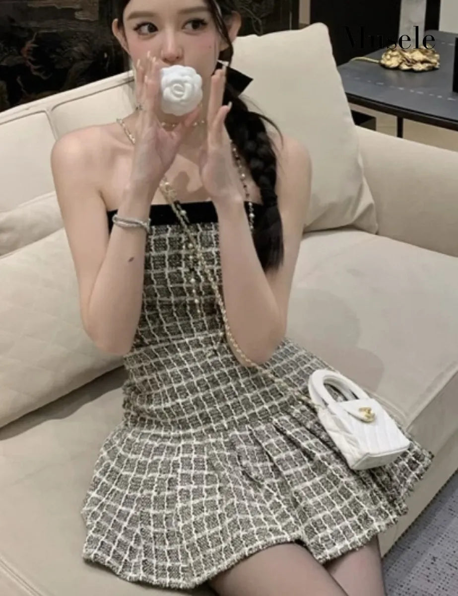 バストリムチェックミニドレス［m029］