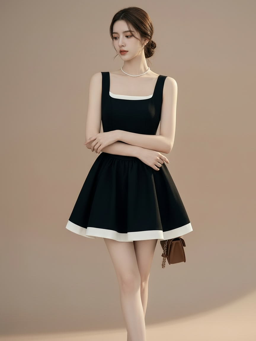 バイカラーフレアミニドレス［m032］