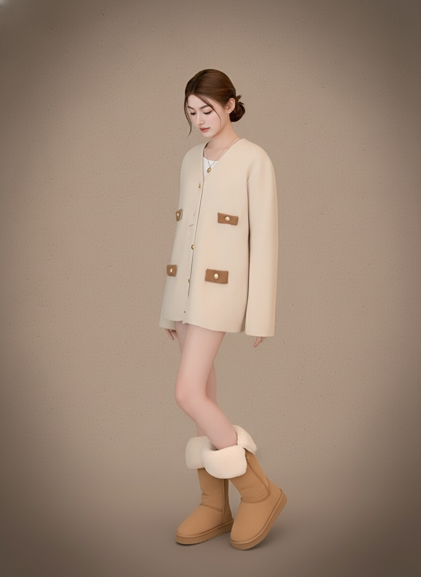 フェザーニット・バイカラーポケットカーディガン[m210]