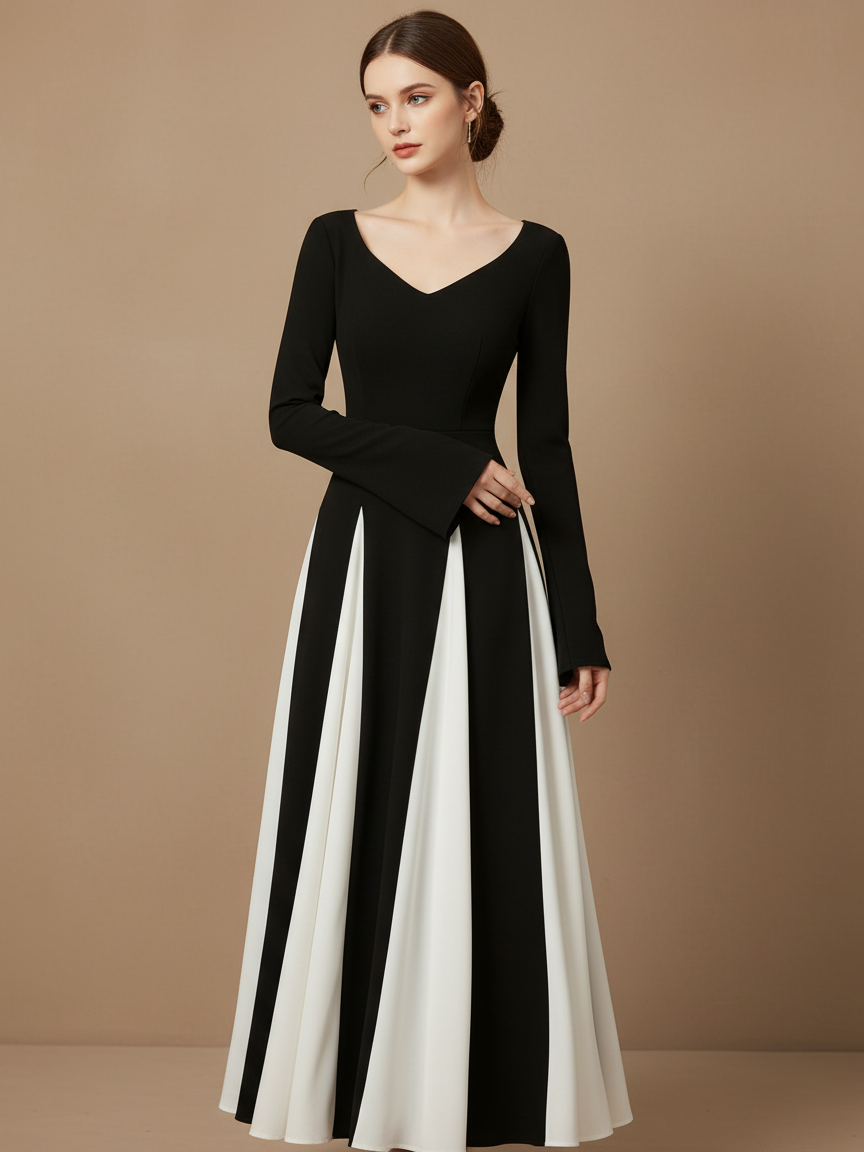 バイカラーAラインロングドレス［m059］