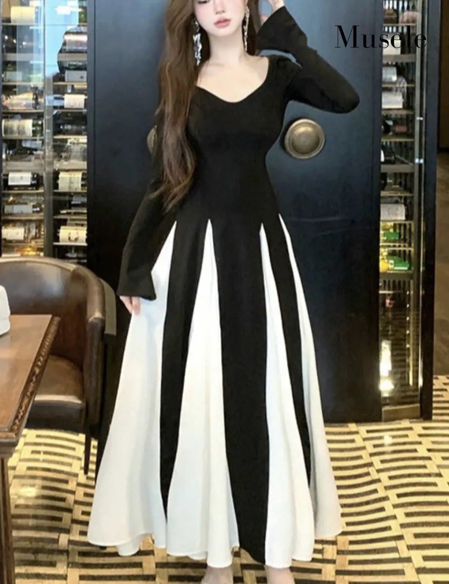 バイカラーAラインロングドレス［m059］