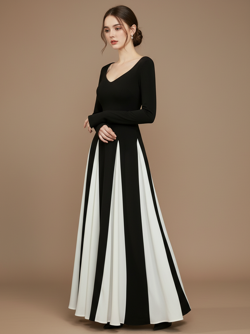 バイカラーAラインロングドレス［m059］