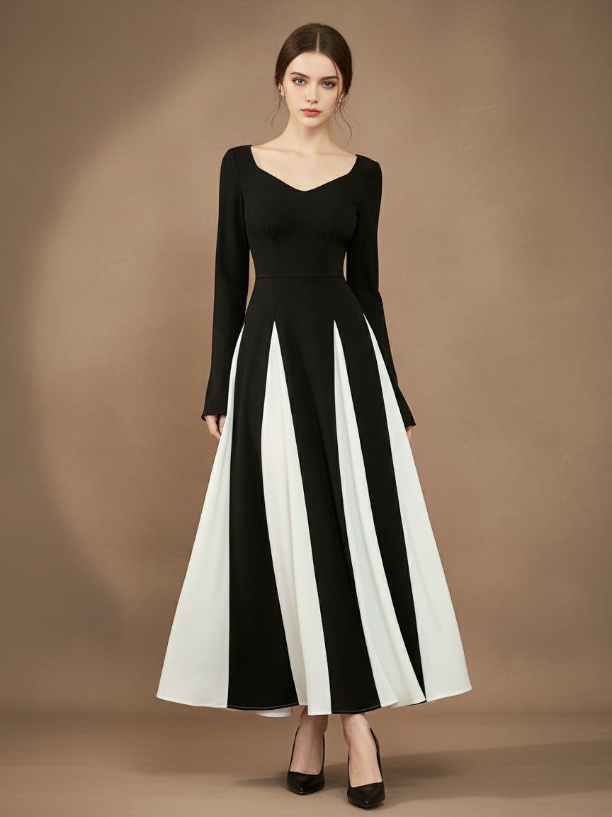 バイカラーAラインロングドレス［m059］