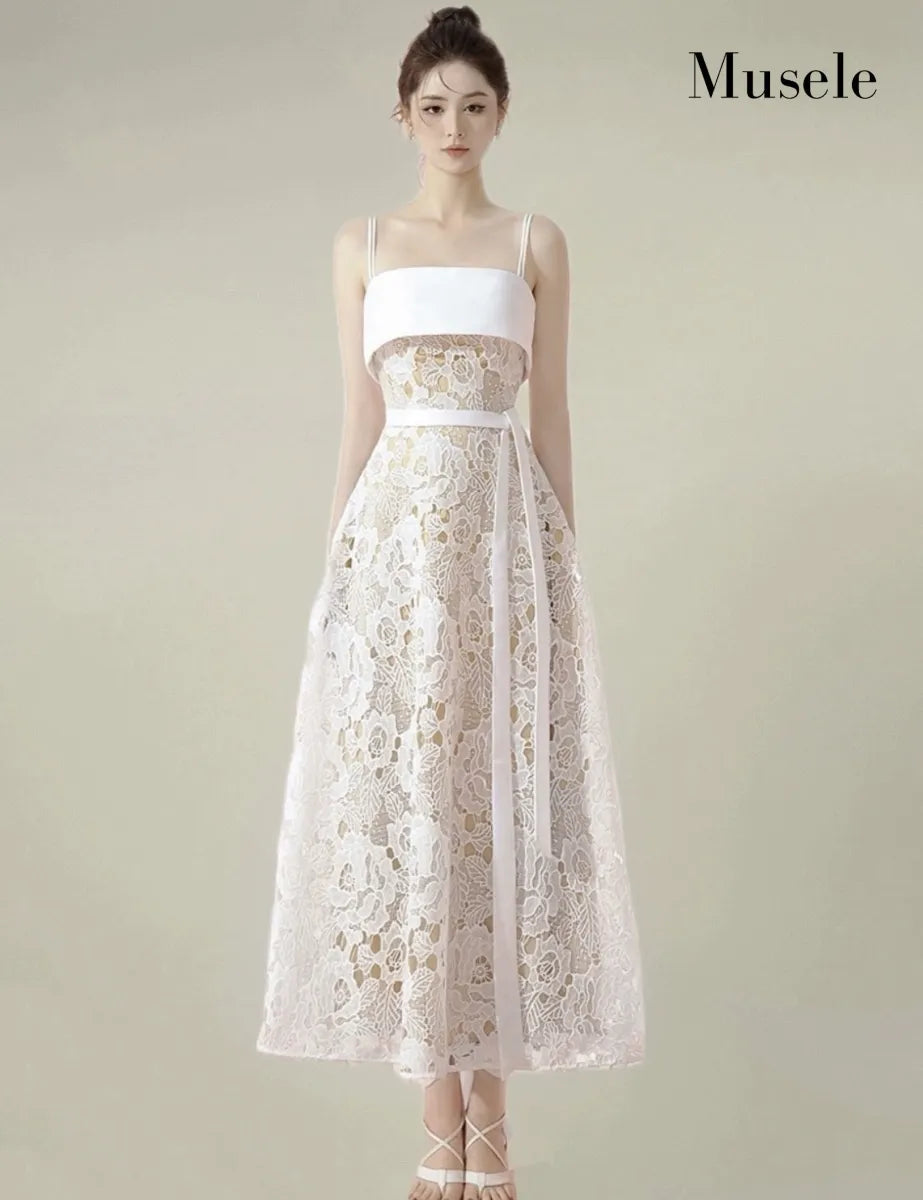 レースオーバーレイキャミロングドレス［m047］