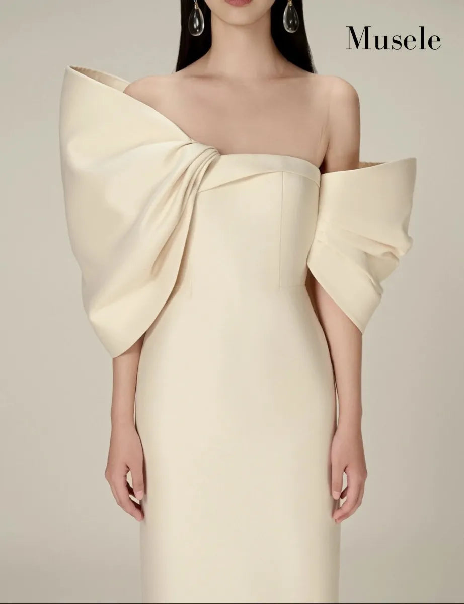 ビッグリボンオフショルダーマーメイドドレス［m045］