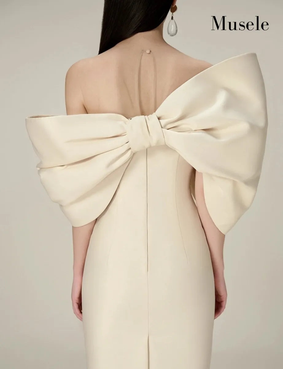 ビッグリボンオフショルダーマーメイドドレス［m045］
