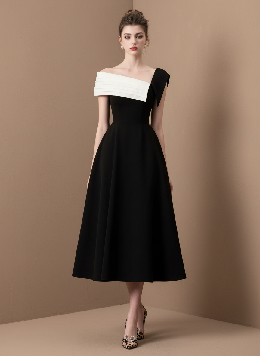 バイカラーアシンメトリーロングドレス［m044］