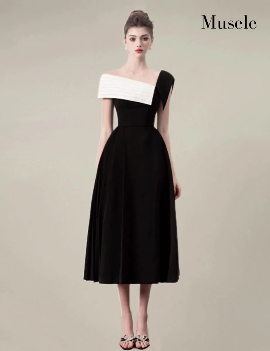 バイカラーアシンメトリーロングドレス［m044］