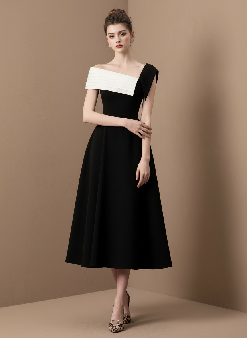 バイカラーアシンメトリーロングドレス［m044］