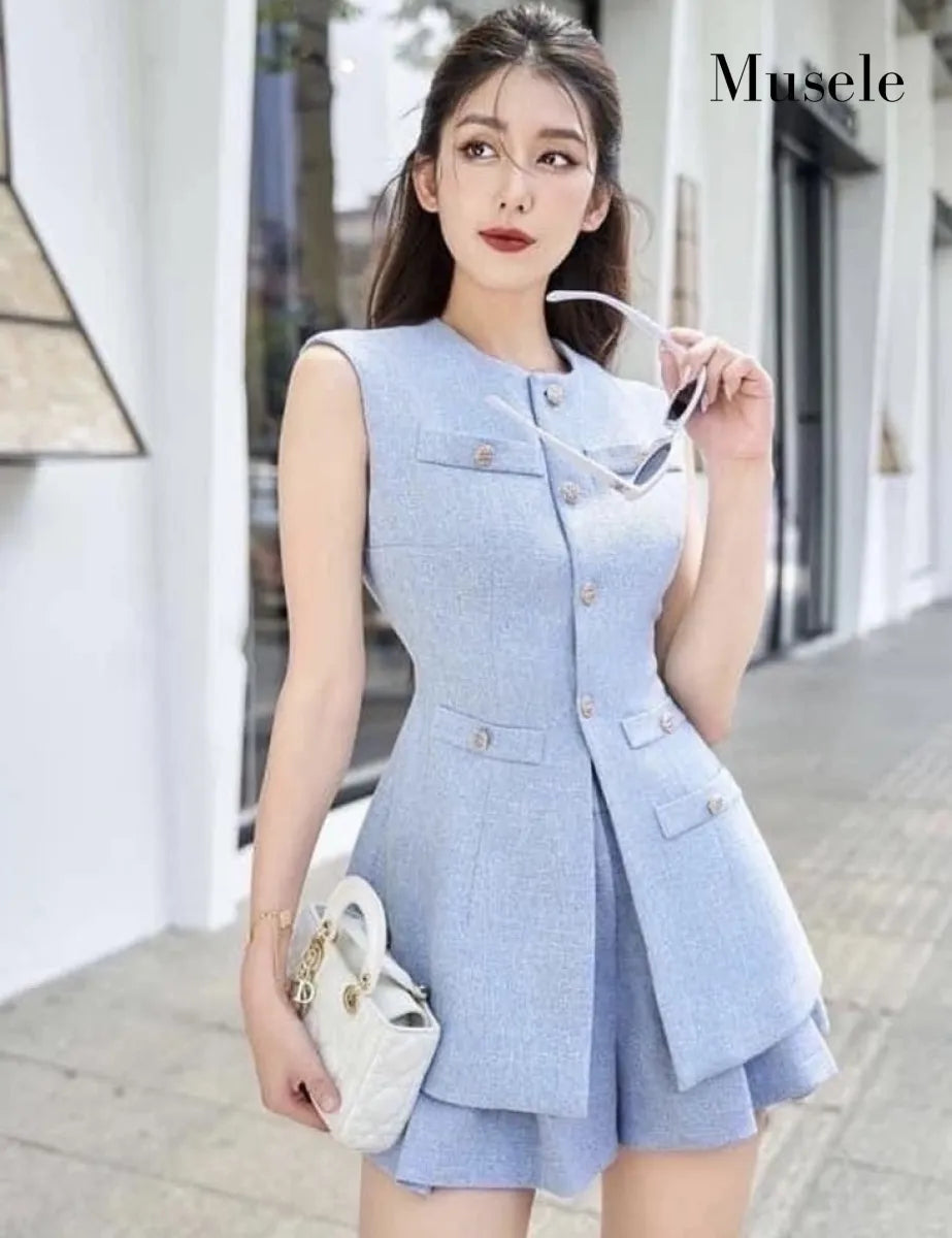 ノースリーブジャケットショートセットアップ［m069］