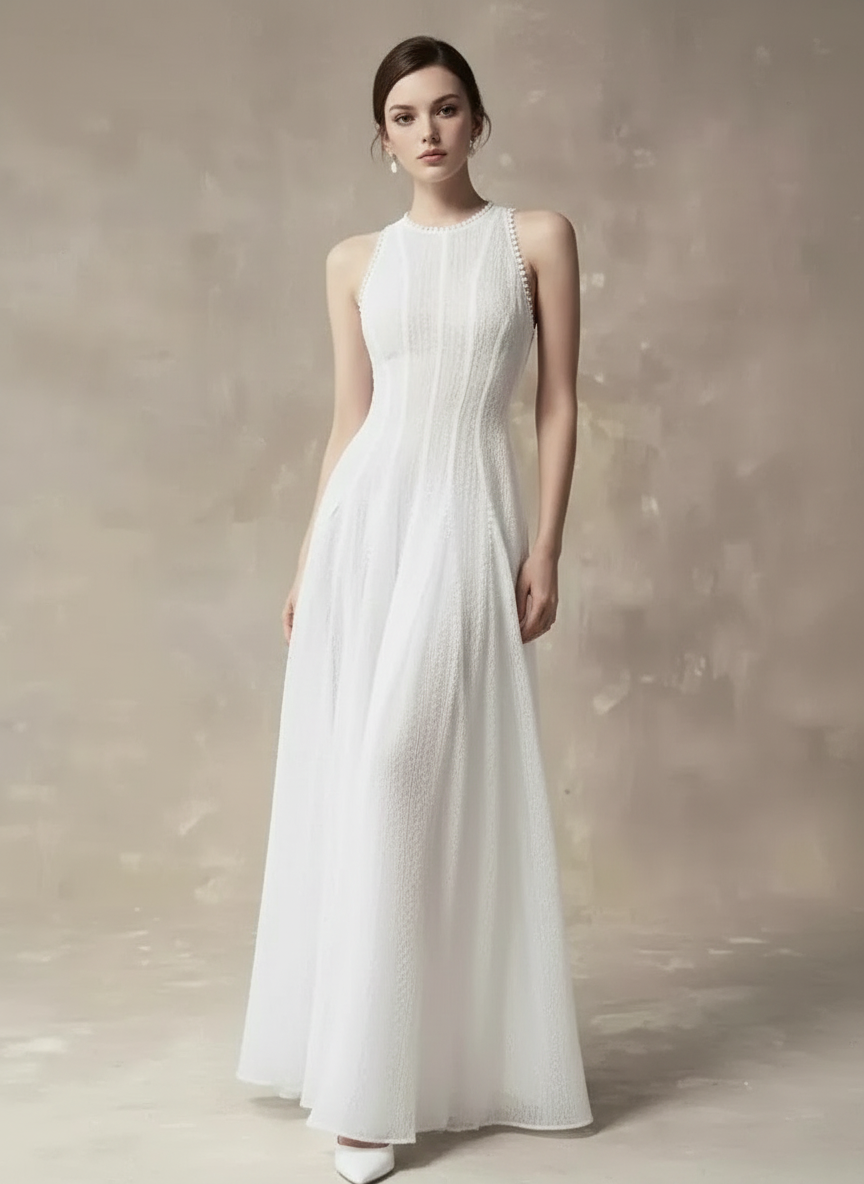 ホルターネックシースルーロングドレス［m123］