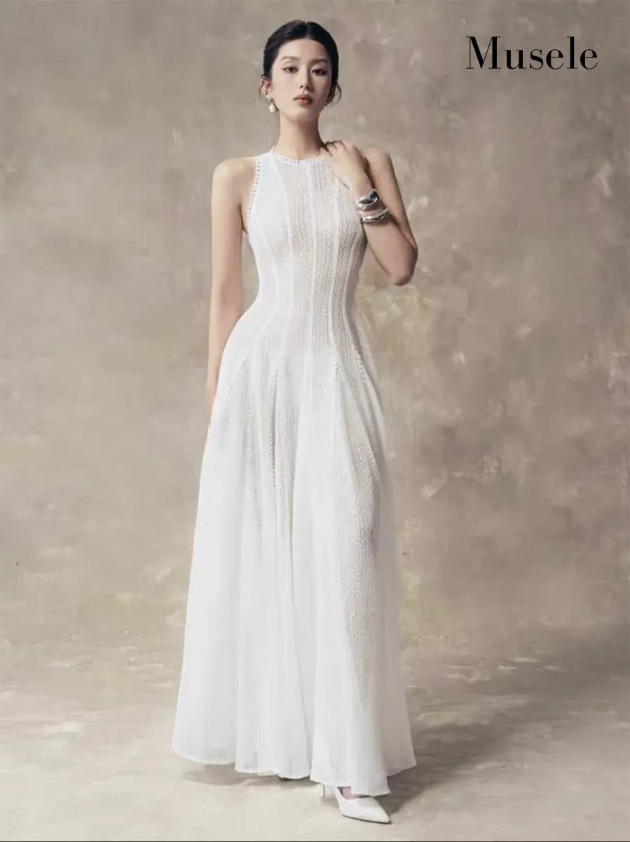 ホルターネックシースルーロングドレス［m123］