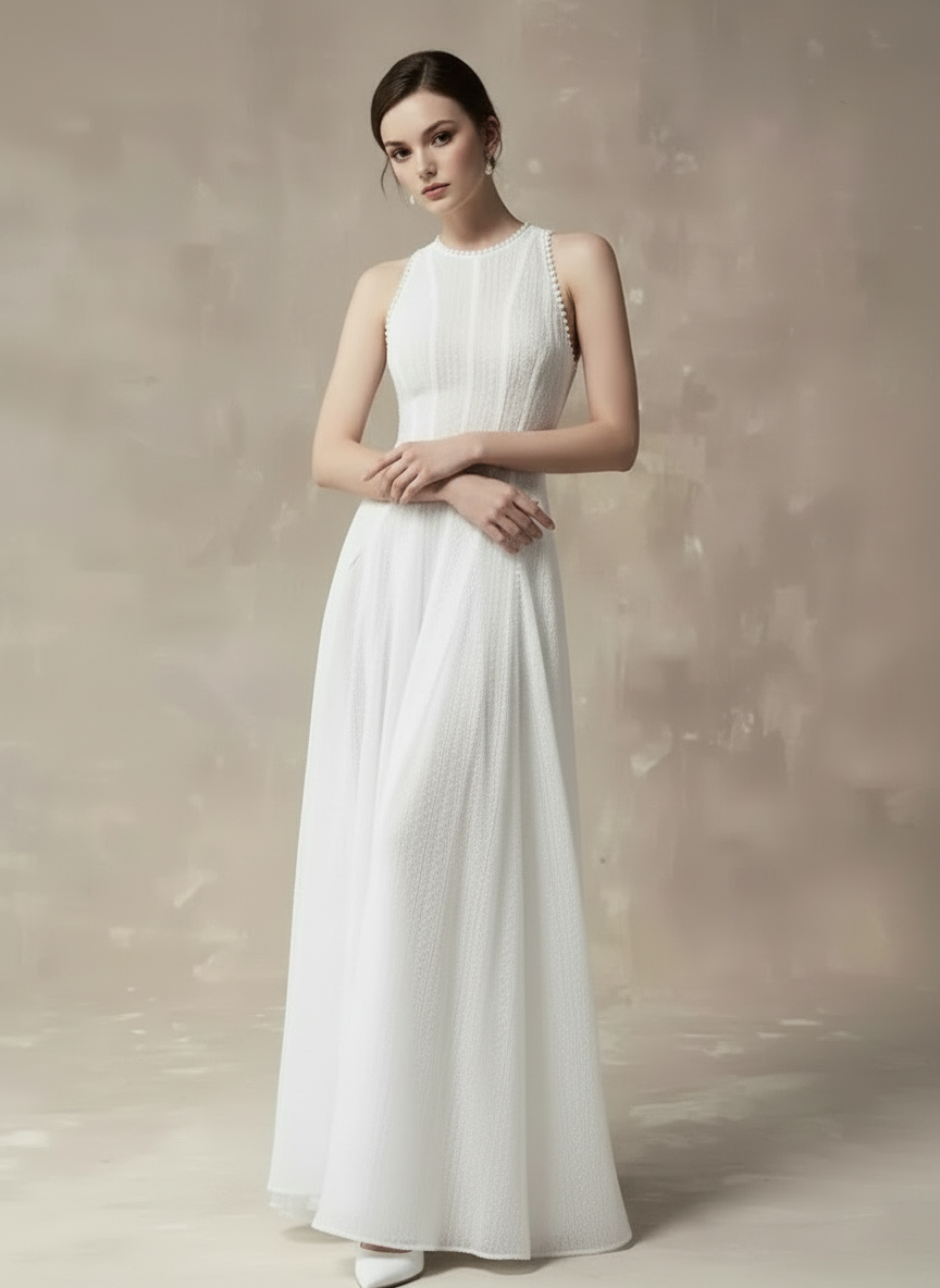 ホルターネックシースルーロングドレス［m123］