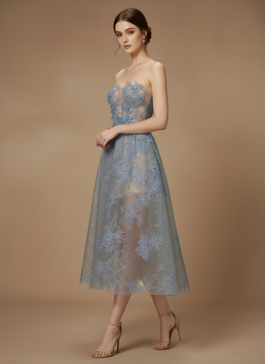 フラワー刺繍チュールロングドレス［m109］