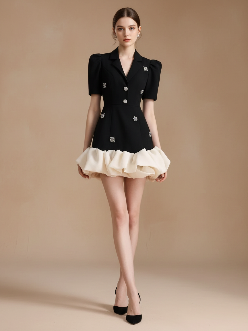 バイカラーフリルジャケットドレス［m079］