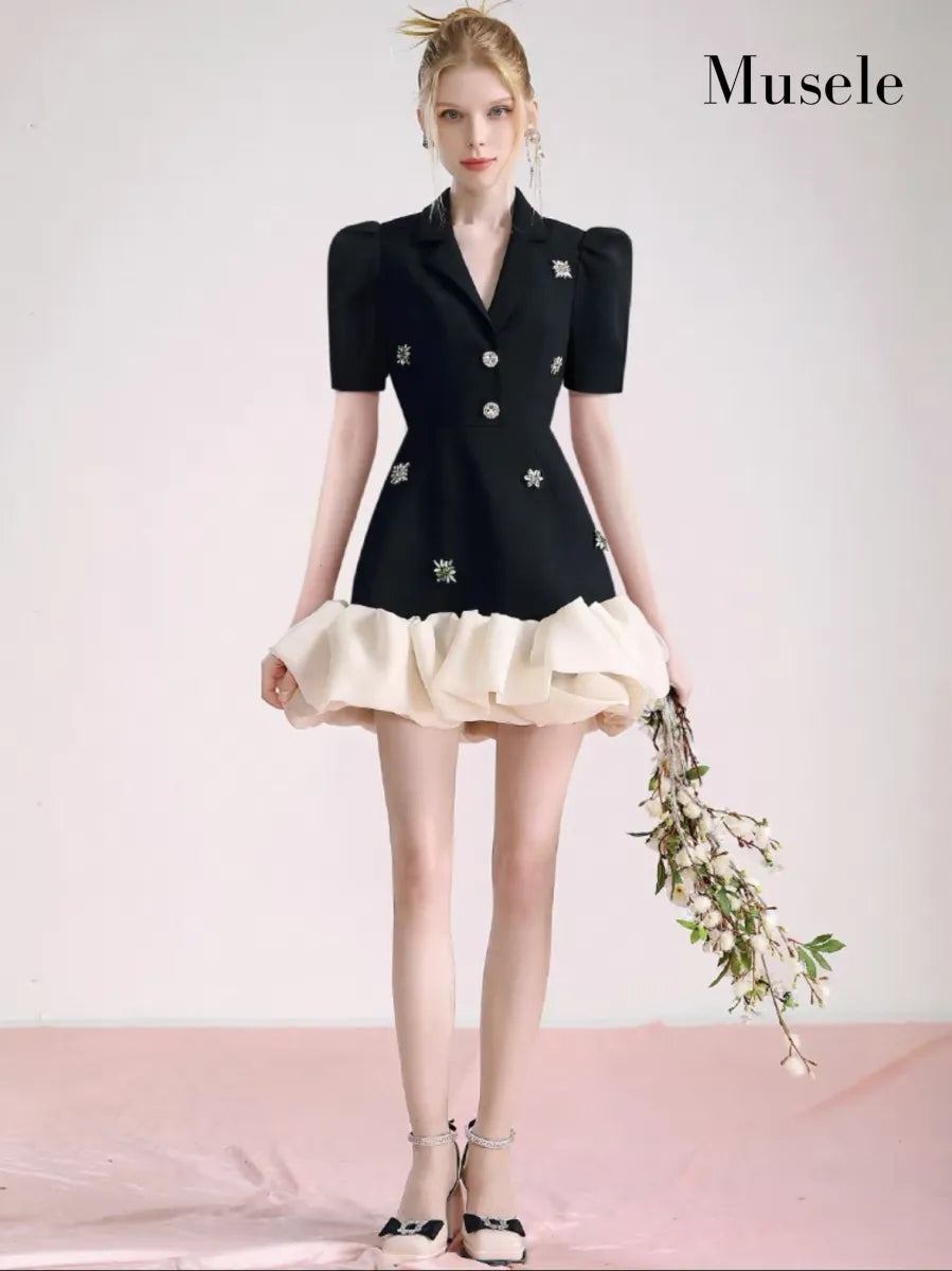 バイカラーフリルジャケットドレス［m079］