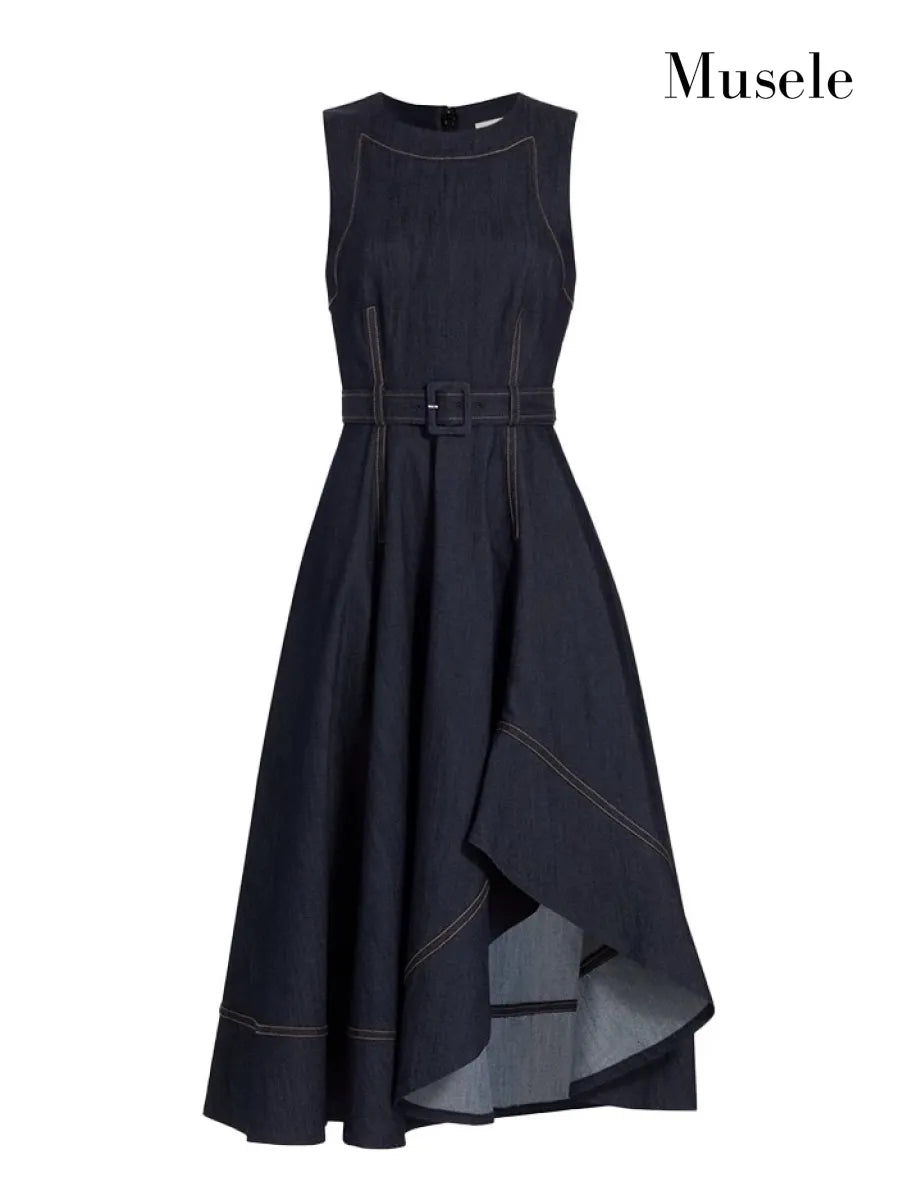 デニムアシンメトリーロングドレス［m130］