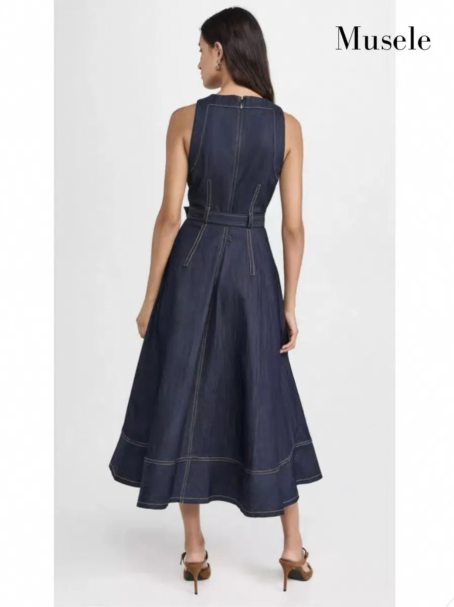 デニムアシンメトリーロングドレス［m130］