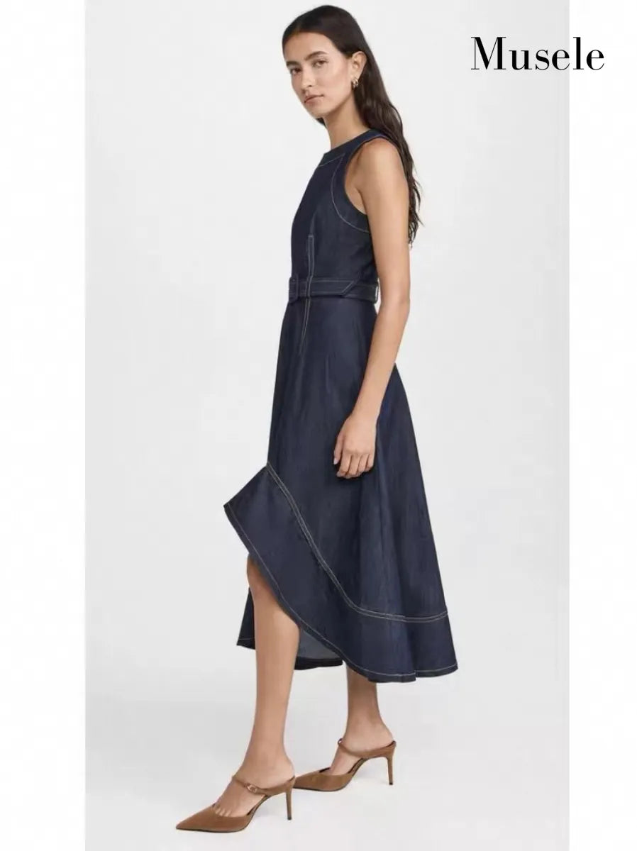 デニムアシンメトリーロングドレス［m130］