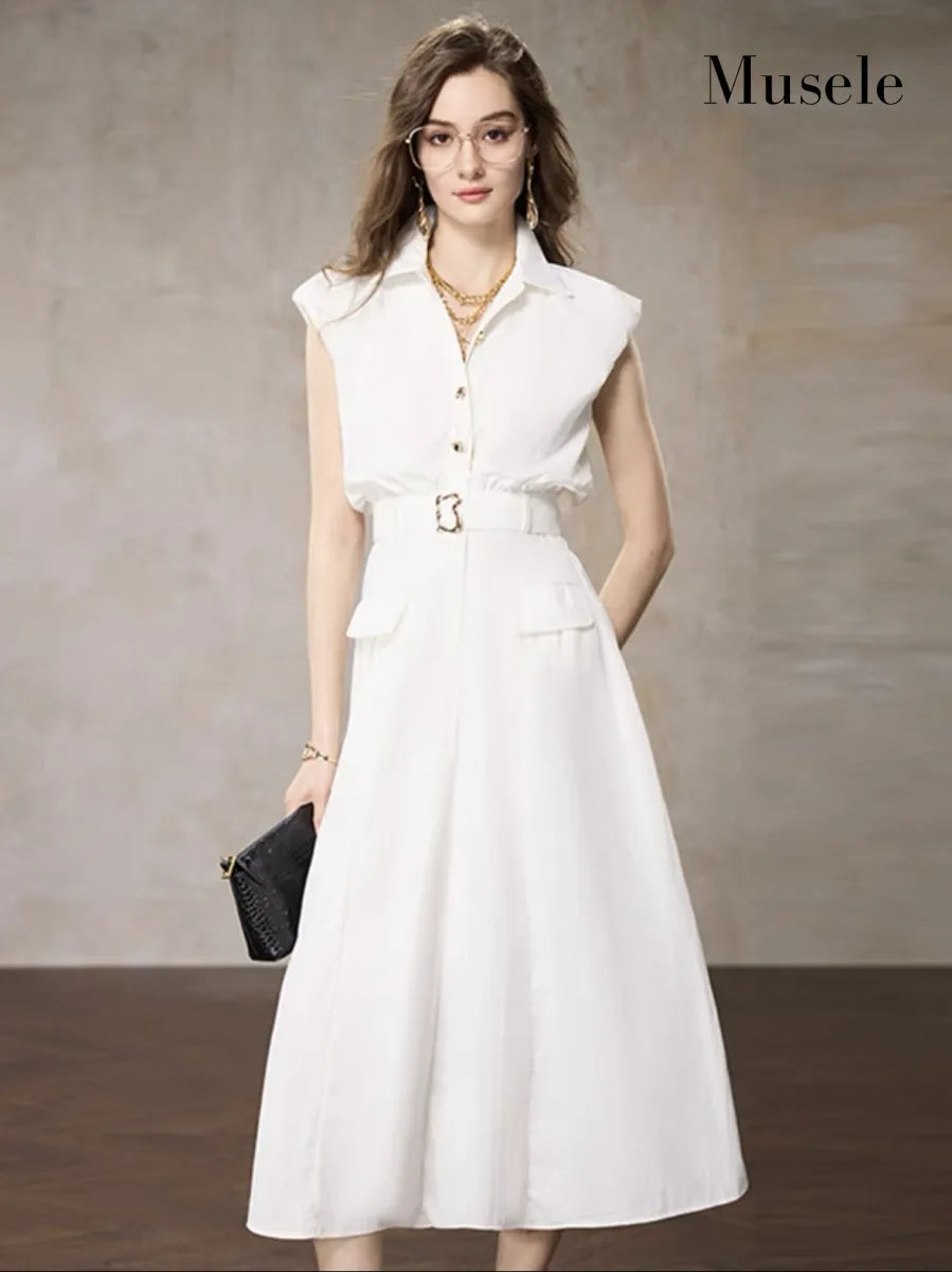 ノースリーブベルトロングワンピース［m131］