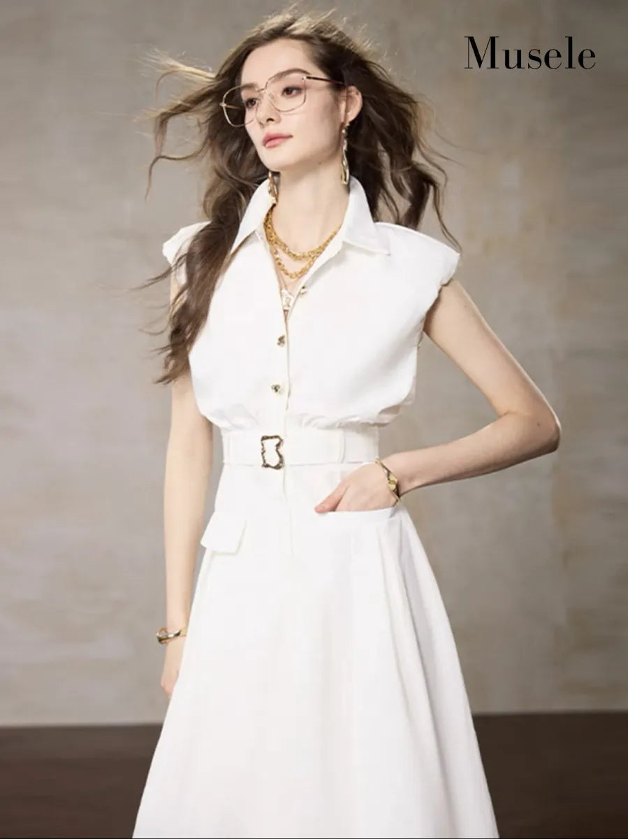 ノースリーブベルトロングワンピース［m131］