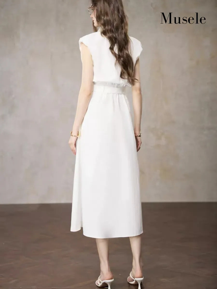 ノースリーブベルトロングワンピース［m131］