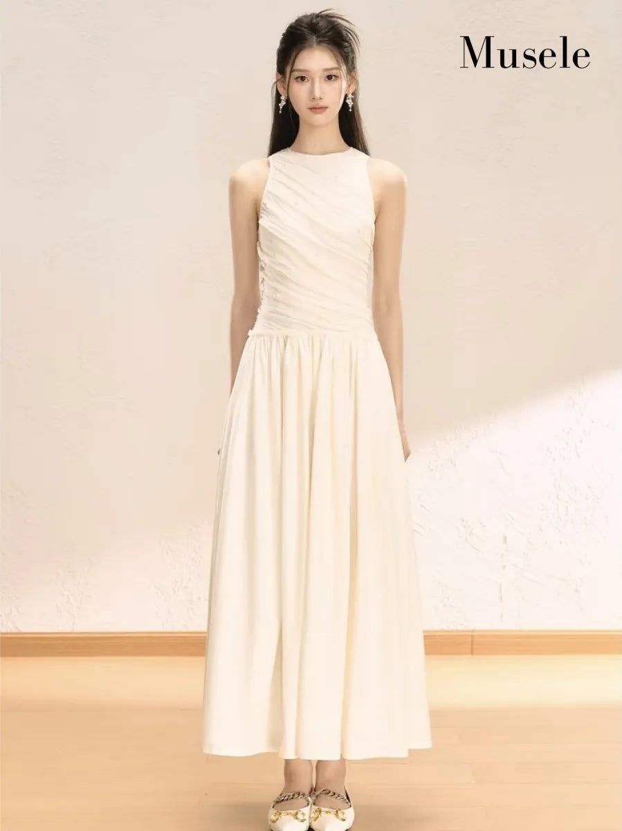 アシンメトリードレープロングドレス［m133］